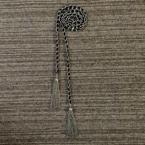 🧿 Back Suede Silver tassel chain belt or necklace